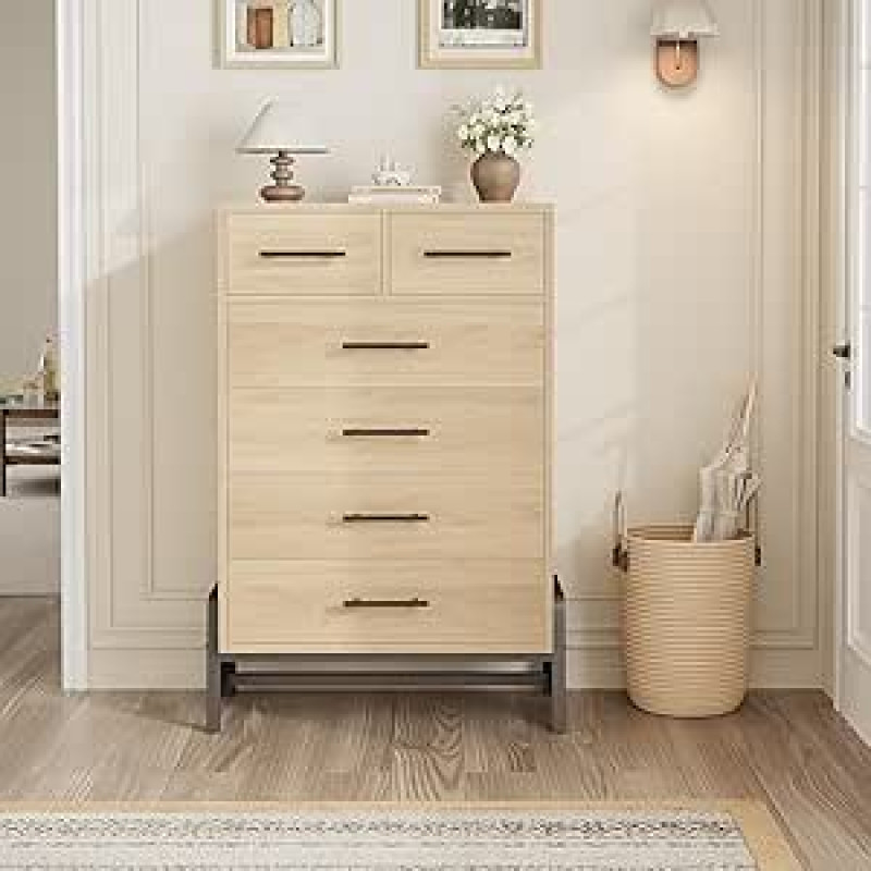 118Cm Hoch Kommode Mit 6 Schubladen, Sideboard Schubladenschrank, Holz Vielseitiger Aufbewahrungsschrank, 75x39x118Cm Für Schlafzimmer Flur Wohnzimmer, Kinderzimmer Und Ankleidezimmer, Ideal Als