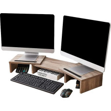 Laurel & Mason Wooden Dual Monitor Stand, Adjustable 3 Shelves Desk Riser with Smartphone Holder for 2 Monitors, Desk Organizer for Laptop, Computer, PC (White Oak)