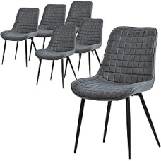 ML-Design Dining Room Chairs, Set of 6, Anthracite, Faux Leather Seat with Black Metal Legs, Kitchen Chairs with Backrest, Living Room Chairs, Upholstered Chairs for Dining Room/Office, Padded