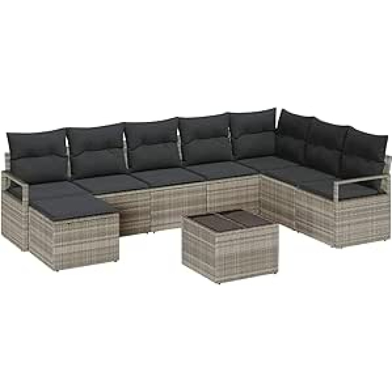 Rantry Modelis3355151 8 dalių sodo sofos komplektas su pagalvėle Pilka polietileninė rotango sodo poilsio zona