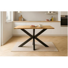 SAM Salvador Dining Table, 120 x 80 cm, Solid Oak + Oiled, Tree Edge, Spider Frame, Metal Black, Easy-Care Dining Room Table/Kitchen Table/Oak Wood Table/Wooden Table Made of Wild Oak