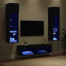 Wohnzimmermöbel-Set, TV-Wandeinheit, TV-Möbel, modernes Wohnzimmermöbel, Eiche, Schwarz, Holz