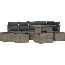 Rantry 7-teiliges Garten Sofa Set mit Kissen Grau Poly Rattan Gartenlounge Modelis3358722