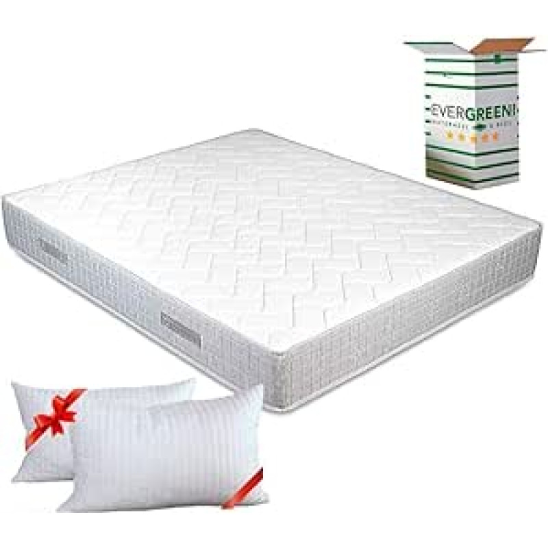 EVERGREENWEB Ortopedinis čiužinys 160 x 190 cm, pagamintas iš vandeniui atsparaus elastingo putplasčio, 25 cm aukščio + 2 pagalvės iš atminties putų plaušelių, ergonomiškas, kvėpuojantis baltas užvalkalas, hipoalerginis, apsaugantis nuo erkučių, kietumas 