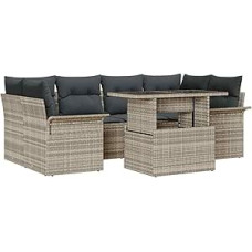 Rantry 7-teiliges Garten Sofa Set mit Kissen in Hellgrau Poly Rattan Gartenlounge Modelis3348218