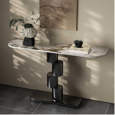 Italienischer Landhaus-Konsolentisch - Robustes Eisengestell, kreatives Steinplatten-Design, 100 kg Tragkraft, idealus Wohnzimmer, Schlafzimmer, Flur, als Sofatisch, stilvolle Wohndekorati