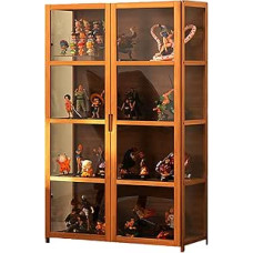 Paulist Curio Cabinets Curio Vitrine mit Acryltüren, 3 Etagen, 4 Etagen, Vitrine und Ausstellungsregal für Figuren, Spielzeug, Bücher, Bücherregal für Büro, Spielzimmer, Wohnzimmer, Braun, 82 x 33 x