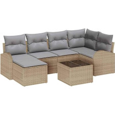 Rantry 7-teiliges Garten-Sofa-Set mit Kissen Schwarz Poly Rattan Gartenlounge Modelis3346120