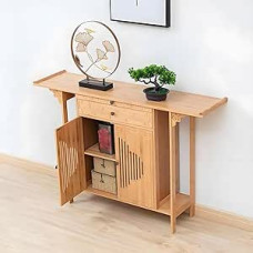 Generisch Landhaus-Konsolentisch mit Schubladen und Stauschränken, Kleiner Beistelltisch für Wohnzimmer und Flur, hellbraunes Holzmöbelstück
