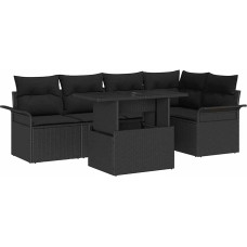 Rantry 6-teiliges Garten Sofa Set mit Kissen Schwarz Poly Rattan Gartenlounge Model3348289