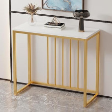 Schmale Konsolentische für Flur und Eingangsbereich, Ablage, Marmor-Spiegel-Display, moderner Eingangstisch, moderner Konsolentisch mit Holzplatte und Metallgestell, schmaler Eingangstisch f
