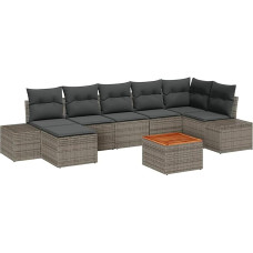 Rantry 8-teiliges Garten Sofa Set mit Kissen Grau Poly Rattan Akazie Gartenlounge Modelis3347986