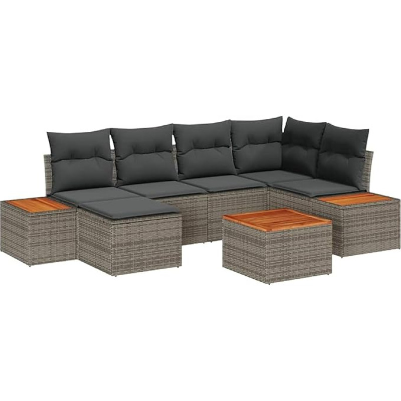 Rantry 7-teiliges Garten Sofa Set mit Kissen Grau Poly Rattan Akazie Gartenlounge Modelis3348125