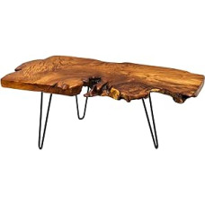 riess-ambiente.de Kietas kavos staliukas Wild 100 cm Teak medžio masyvo medžio diskas Plaukų pynės Svetainės stalas Medinis stalas