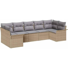 7-teiliges Garten-Sofa-Set mit Kissen in Beigem Poly-Rattan Gartenlounge Modelis3345510