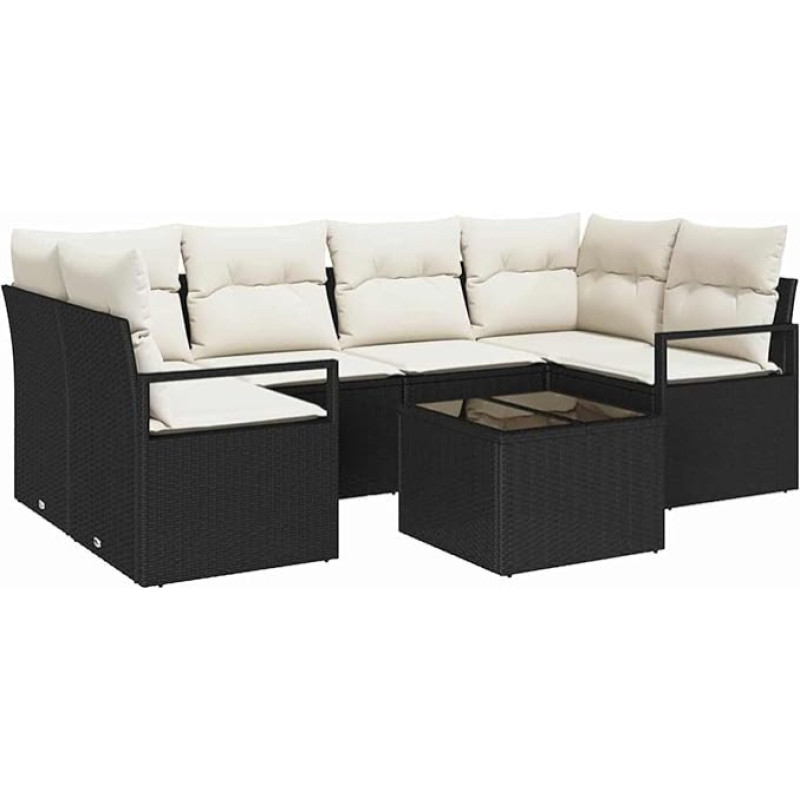 7-teiliges Garten Sofa Set mit Kissen Schwarz Poly Rattan, Zweisitzer Garten Sofa mit Stauraum & Kissen Schwarz Poly Rattan Gartenlounge Modelis3354946