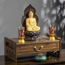 Wiccan bambuko altoriaus stalas su stalčiumi, mažas meditacijos ir pudža stovas, riešutmedžio maldos šventovė, skirta laimės spėjimui, garbinimui ir dvasinėms praktikoms (52 cm)