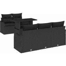 6-teiliges Garten Sofa Set mit Kissen Schwarz Poly Rattan, 2-Sitzer Garten Sofa mit Stauraum & Kissen Schwarz Poly Rattan Gartenlounge Modelis3357116