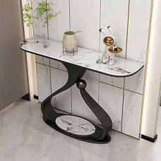 Modernus įėjimo konsolinis staliukas - siauras 100 cm ilgio sofos staliukas su geometriniu metaliniu rėmu, stilinga balta apdaila, skirtas svetainei ir prieškambariui dekoruoti