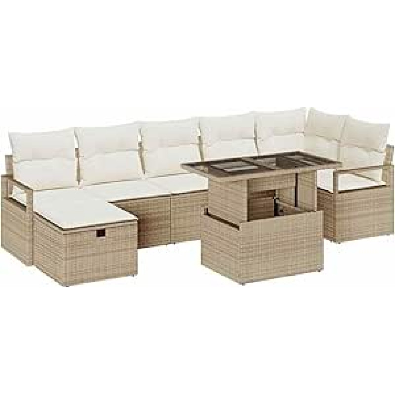8-teiliges Garten-Sofa-Set mit Kissen Beige Poly Rattan, 2-Sitzer Garten-Sofa mit Kissen Beige Poly Rattan Gartenlounge Modelis3359808