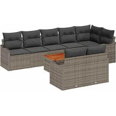 9-teiliges Garten-Sofa-Set mit Kissen Grau Poly Rattan Akazie, 2-Sitzer Garten-Sofa mit Kissen Grau Poly Rattan Gartenlounge Model3347468