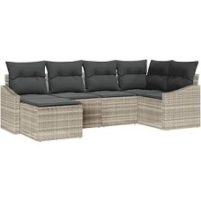 6-teilige Garten-Sofa-Set mit Kissen hellgrau Poly-Rattan Gartenlounge Modelis3346792