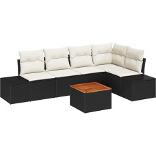6-teiliges Garten Sofa Set mit Kissen Schwarz Poly Rattan Akazie Gartenlounge Model3356626