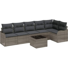 6-Teiliges Garten Sofa Set mit Kissen Schwarz Poly Rattan, 2-Sitzer Garten Sofa mit Kissen Grau Poly Rattan Gartenlounge Model3345729