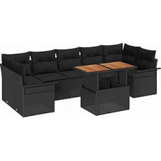 8-teiliges Garten Sofa Set mit Kissen Schwarz Poly Rattan, 2-Sitzer Garten Sofa mit Stauraum & Kissen Schwarz Poly Rattan Gartenlounge Model3358039