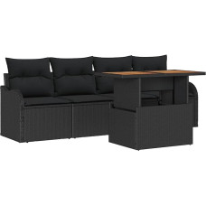 5 dalių sodo sofos komplektas su kilimėliais Schwarz Poly Rattan, 2 dalių sodo sofa su stalčiumi ir kilimėliais Schwarz Poly Rattan Gartenlounge Modelis3358130