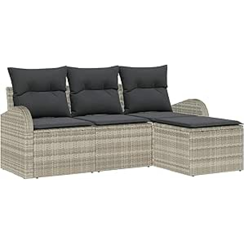 Modelis3354661 4 dalių sodo sofos komplektas su pagalvėlėmis Šviesiai pilka poliuretano rotango danga, 2 vietų sodo sofa su laikymo vieta ir pagalvėlėmis Šviesiai pilka poliuretano rotango danga Sodo poilsio kambarys