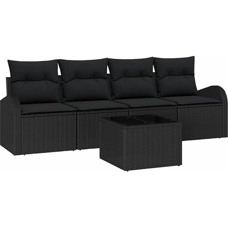 5-teiliges Garten Sofa Set mit Kissen Schwarz Poly Rattan Gartenlounge Modelis3345913
