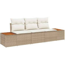 3-teiliges Garten Sofa Set mit Kissen Beige Poly Rattan Akazie Gartenlounge Modelis3356686