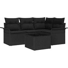 Gartensofa-Set mit Kissen 5 pcs Schwarz Poly-Rattan Gartenmöbel Modelis3345353