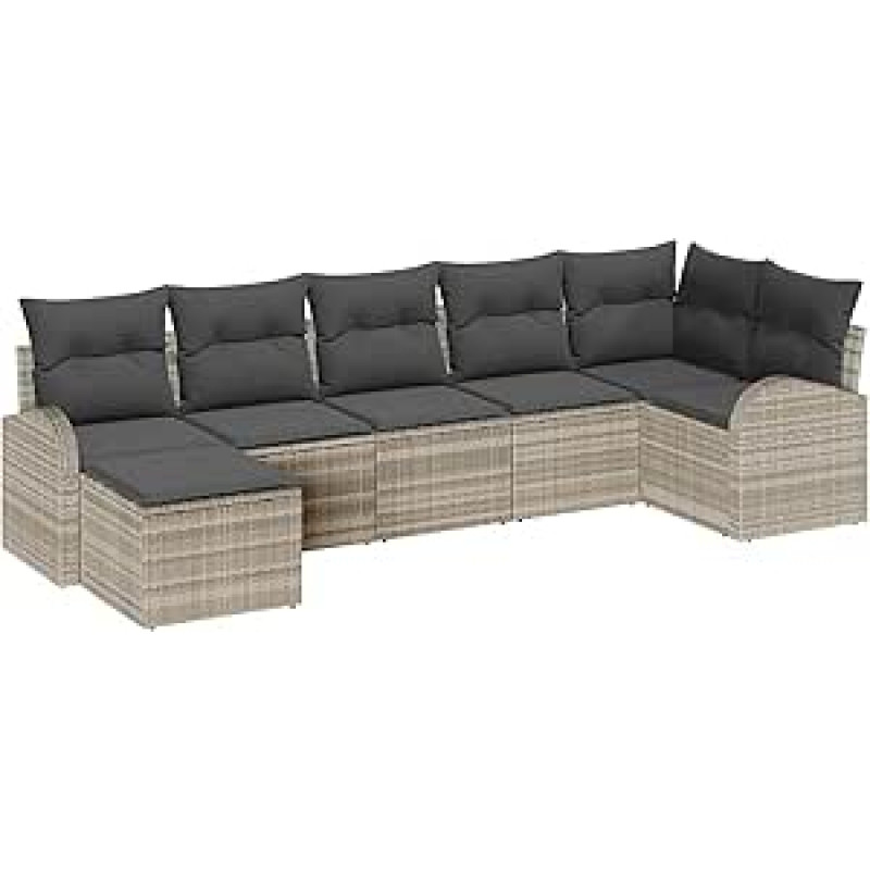 7-teiliges Garten-Sofaset mit Kissen Hellgrau Poly Rattan, 2-Sitzer Garten-Sofa mit Stauraum & Kissen Hellgrau Poly Rattan Gartenlounge Model3354801