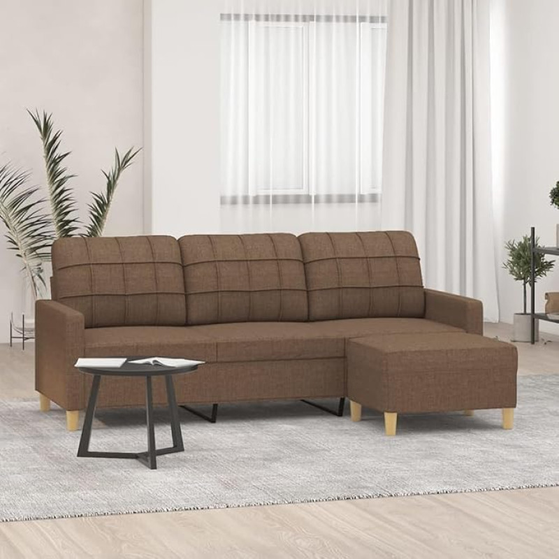3-Sitzer-Sofa mit Hocker 198 x 77 x 80 cm Braun Stoff Schlafsofa klein Modernes Design Robust und Bequem für Wohnzimmer Jugendzimmer Balkon