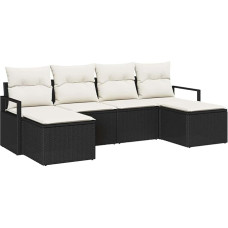 6-teiliges Garten-Sofaset mit Kissen Schwarz Poly-Rattan, 2-Sitzer Garten-Sofa mit Kissen Schwarz Poly-Rattan Gartenlounge Modelis3346487