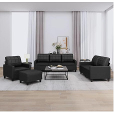 Gecheer 4-TLG. Sofagarnitur mit Kissen Schwarz Kunstleder, Moderne Couch Polstersofa für Wohnzimmer Schlafzimmer Spielzimmer3201343