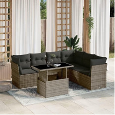Komplektas Schlafsofa, 7-teiliges Gartenmöbel-Set mit grauen Kissen aus Polyrattan, Sofa für Wohnzimmer, Gartensofa, modernes Sofaset für den Außenbereich, Möbel Modell 3266610