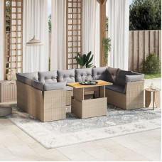 Komplektas Schlafsofa, 10-teiliges Gartensofa-Set mit beigefarbenen Kissen aus Polyrattan, Sofa für Wohnzimmer, Gartensofa, modernes Sofaset für den Außenbereich, Möbel Modell 3270996
