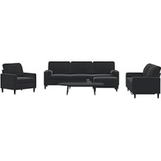 Gecheer 4-TLG. Sofagarnitur mit Kissen und Nackenrollen Schwarz Samt, Moderne Couch Polstersofa für Wohnzimmer Schlafzimmer Spielzimmer3278466
