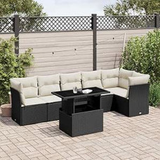 Garten-Sofagarnitur Ecksofa & Mittelsofa - Schwarz - PE-Rattan - 62x62x69 cm - für Terrasse und Innenhof Model3266596
