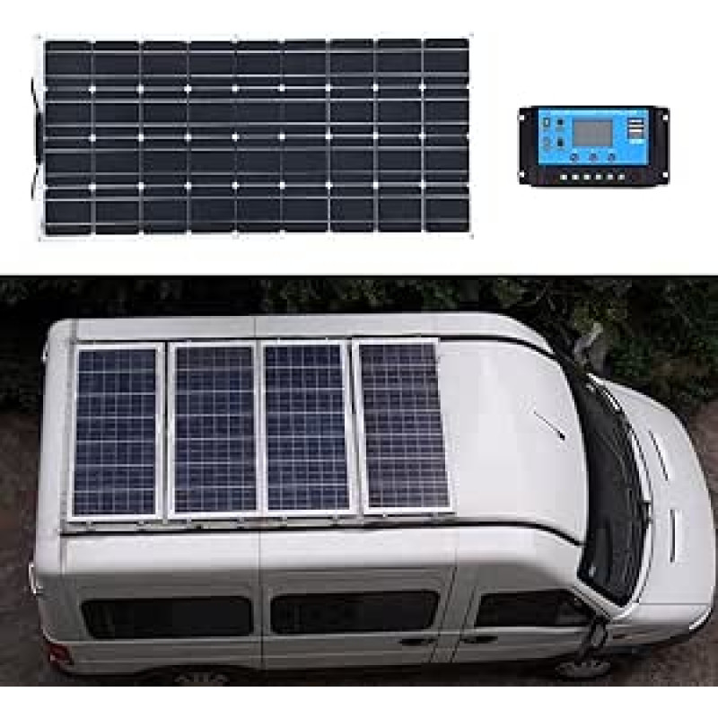 200 vatų 18 voltų saulės kolektorius Lankstus fotovoltinis modulis su valdikliu, skirtas nameliams ant ratų, karavanams, nameliams ant ratų, valtims, stogams, nelygiems paviršiams
