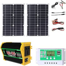 Tragbares Solarstrom-Kit 50 W wasserdichtes Solarmodul und 4000 W Solarwechselrichter, 12 V Solar 50 A Controller mit 2 USB-Anschlüssen und LED-Anzeige for tragbares Autoladegerät for Zuhause, Wohnmob
