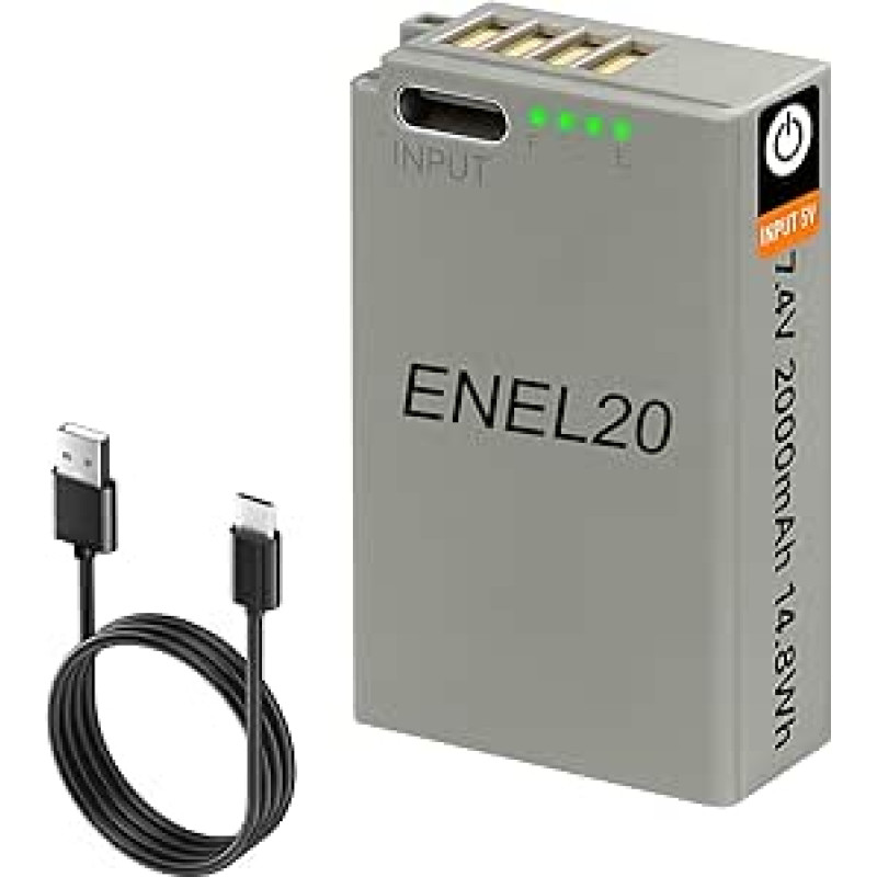 EN-EL20 EN-EL20a USB C akumuliatorius ir USB-C įkrovimo laidas, skirtas Nikon Coolpix P1100, P1000, P950, Coolpix A, 1 J1, 1 J2, 1 J3, 1 S1, 1 V3, DL24-500, 1 AW1 skaitmeniniams fotoaparatams