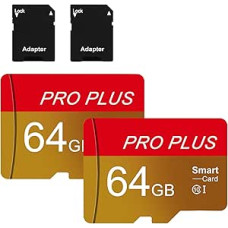 Micro SD Card 64 GB, Pack of 2 Micro SD Card with Adapter Mini Card UHS-I C10 A1 TF Memory Cards MicroSD for Smartphones, Tablets, Mobile Phones, Camera, Car Audio, Game Console, Drones