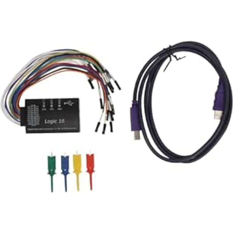 Professioneller Logikanalysator, USB, 16 Kanäle, 100 m, tragbares Gerät mit hoher Abtastrate und ESD-Schutz für Ingenieure, Techniker und Bastler, ABS-Material, kompakte Gr