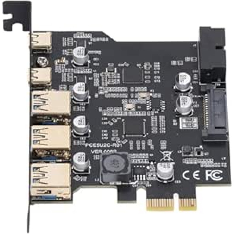 PCIe į USB 3.2 Gen 1 kortelė su 5 Gb/s pralaidumu, 3 A tipo USB 2 C tipo USB 5 prievadų PCI Express išplėtimo kortelė, skirta 