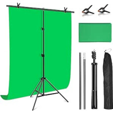 PULUZ Greenscreen mit Ständer 1x2m, 3.2x6.5ft Tragbarer Green Screen kit, T-Förmiger Grünbild-Ständer-Set mit Klemm-Tragetasche für Zoom TikTok Streaming Gaming Fotoshooting Video
