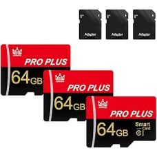 3 pakuotės atminties kortelių 64 GB su adapteriu, didelės spartos atminties kortelė, UHS-I C10 A1 atminties TF kortelė planšetiniam kompiuteriui / mobiliajam telefonui / fotoaparatui / automobilio garso aparatūrai / žaidimų pultui (TF295 64GB-3 pakuotės)